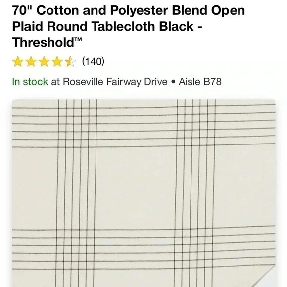 NWT 70" Cotton and Polyester Blend Open
Plaid Round Tablecloth Black - Threshold - Picture 5 of 5